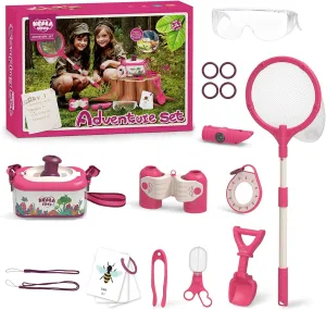 Children's Outdoor Adventure Kit,with Bug Catching Net, Explorer Compass with Whistle, Magnifying Glass Viewer, and Kids Binoculars, for Boys & Girls Ages 3 