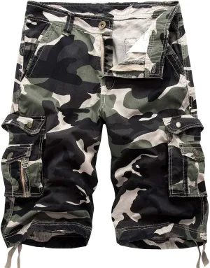 chouyatou Men's Active Normal Waist Loose Multi-Pocket Versatile Twill Cargo Shorts