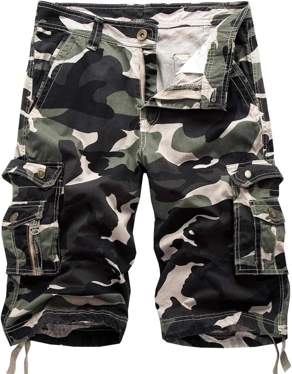 chouyatou Men's Active Normal Waist Loose Multi-Pocket Versatile Twill Cargo Shorts