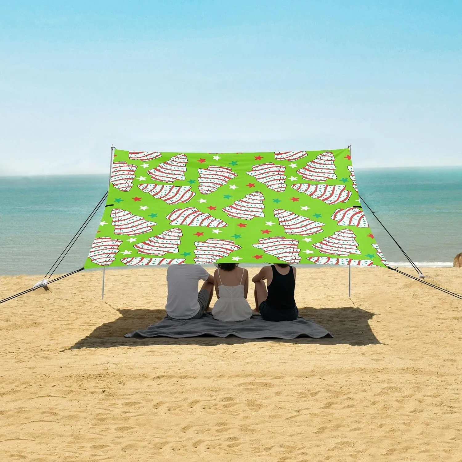 Christmas Tree Cakes Beach Camping Tent Sun Shelter for Whole Family, Green Beach Shade Canopy with UPF50  UV Protection,Easy Set Up and Carry,Outdoor Shade for Trips, Fishing, Backyard Fun Picn