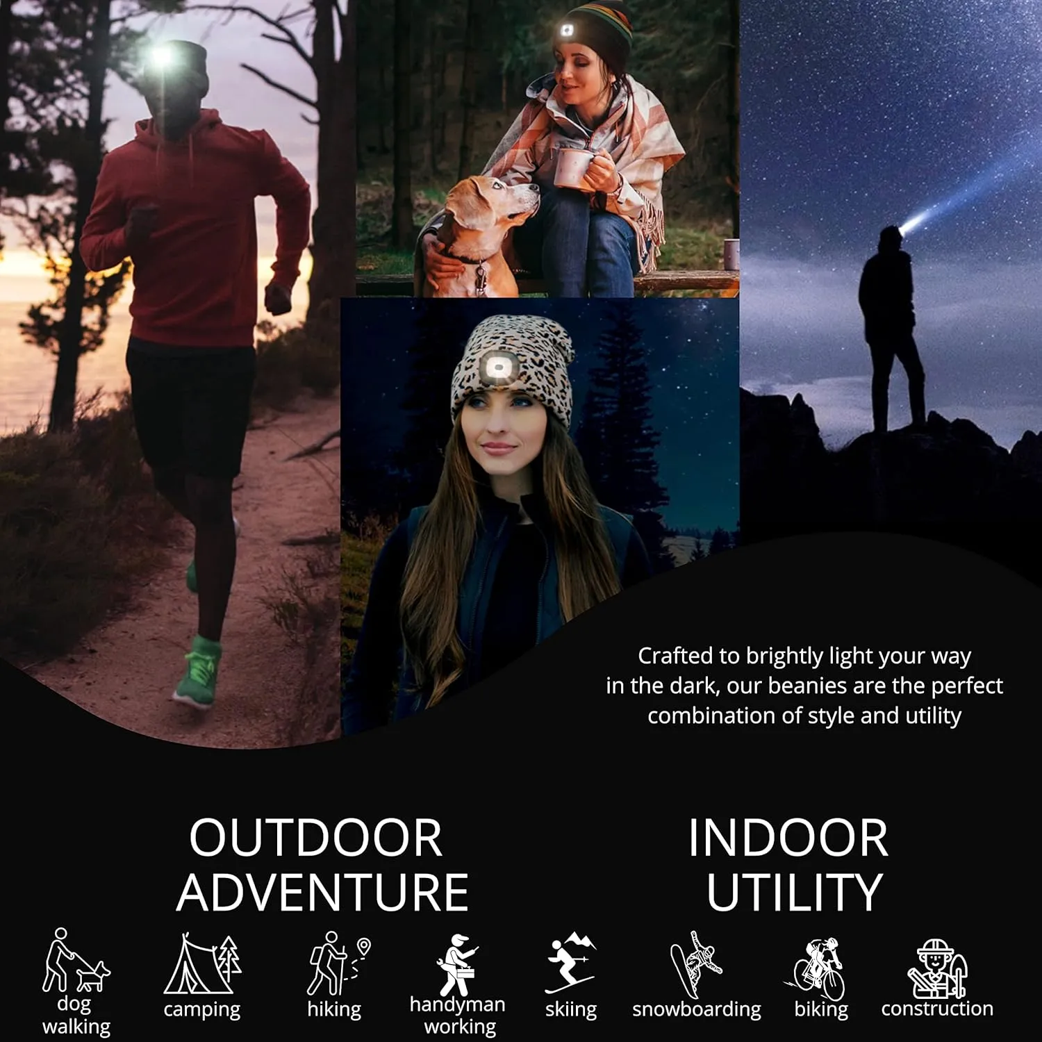Classic Rechargeable LED Warm Knit Beanie Head Light Hat Headlamp for Outdoor Activities