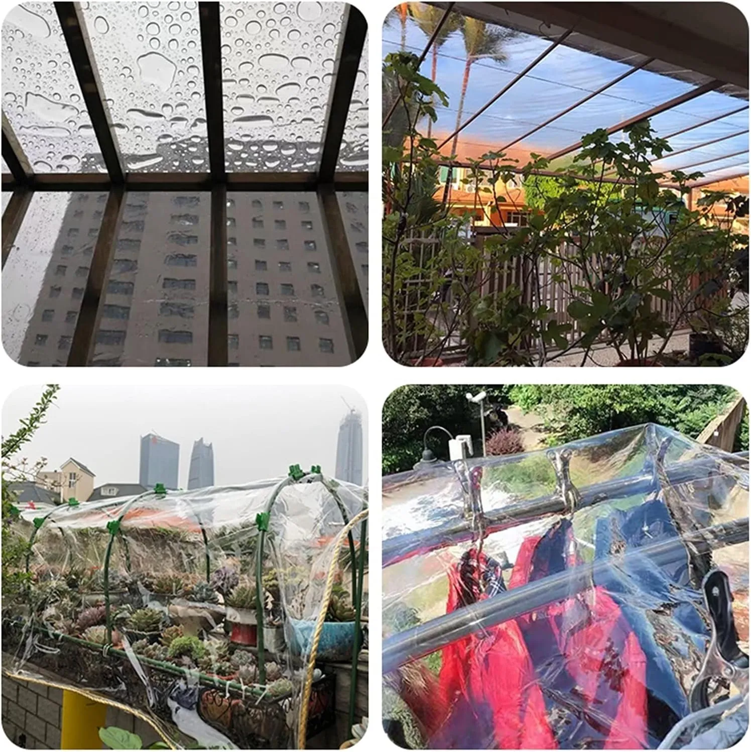 Clear Tarpaulin Waterproof Heavy Duty with Eyelets Windproof Camping Groundsheet Home Garden Outdoor PVC Plastic Tarp Sheet Cover，420g/m²，0.4mm Thick(0.6mm,1.5x1.5m)