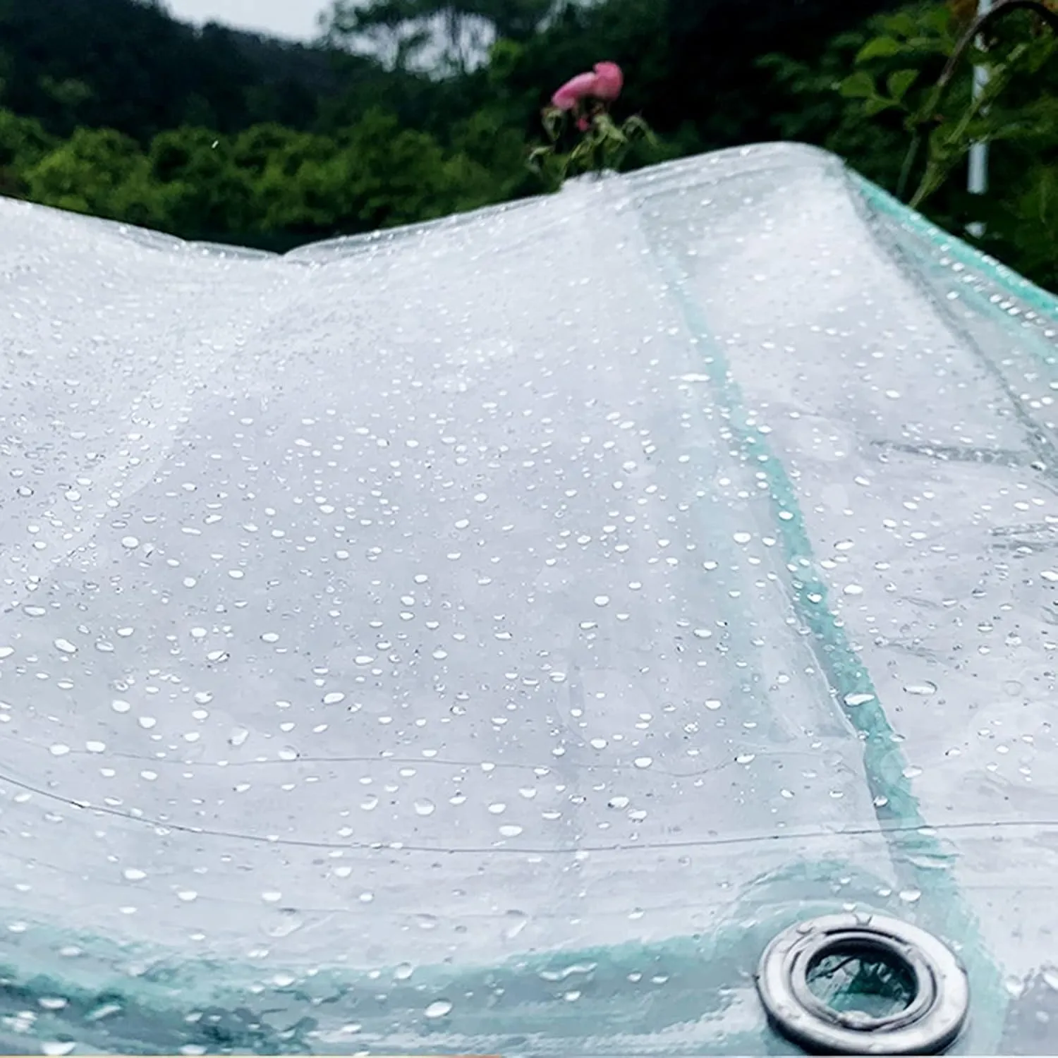 Clear Tarpaulin Waterproof Heavy Duty with Eyelets Windproof Camping Groundsheet Home Garden Outdoor PVC Plastic Tarp Sheet Cover，420g/m²，0.4mm Thick(0.6mm,1.5x1.5m)