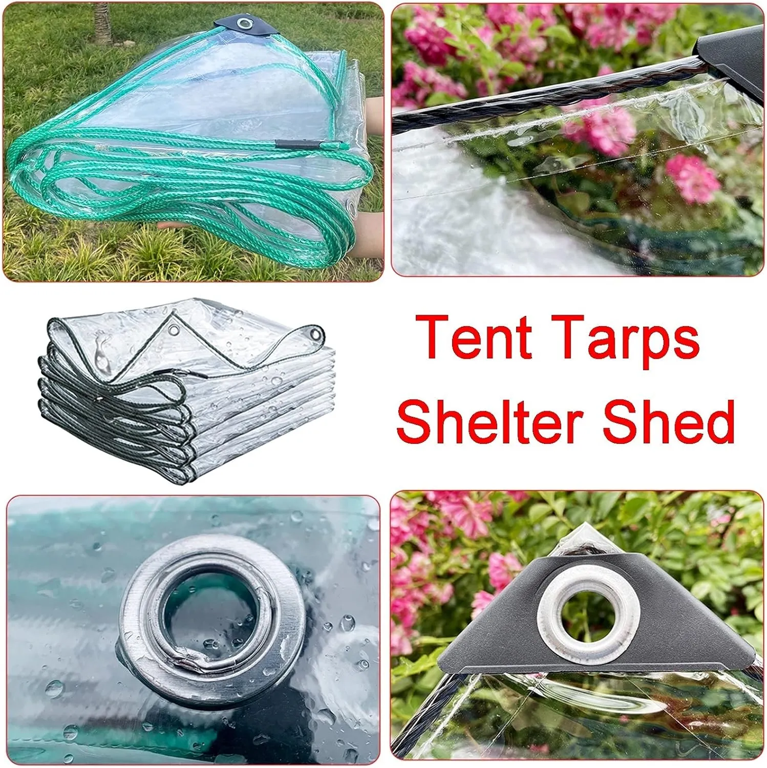 Clear Tarpaulin Waterproof Heavy Duty with Eyelets Windproof Camping Groundsheet Home Garden Outdoor PVC Plastic Tarp Sheet Cover，420g/m²，0.4mm Thick(0.6mm,1.5x1.5m)