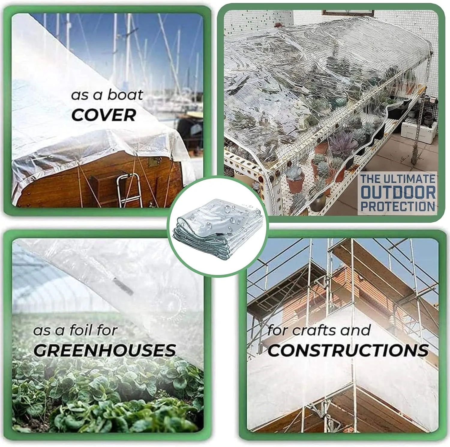 Clear Tarpaulin Waterproof Heavy Duty with Eyelets Windproof Camping Groundsheet Home Garden Outdoor PVC Plastic Tarp Sheet Cover，420g/m²，0.4mm Thick(0.6mm,1.5x1.5m)
