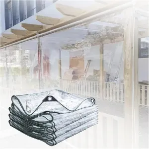 Clear Tarpaulin Waterproof Heavy Duty with Eyelets Windproof Camping Groundsheet Home Garden Outdoor PVC Plastic Tarp Sheet Cover，420g/m²，0.4mm Thick(0.6mm,1.5x1.5m)