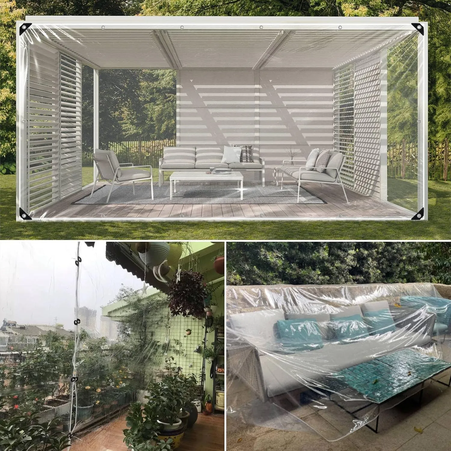 Clear Tarps Heavy Duty: PVC Thicken Transparent Tarpaulin Windproof Dustproof Durable UV Resistant Rip and Tear Multi-Use Waterproof Tent for Covering Firewood Piles 1-Pack