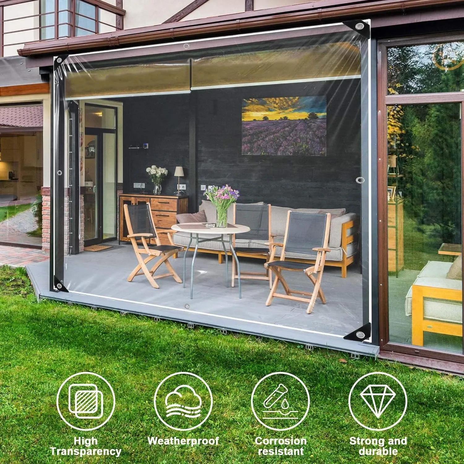 Clear Tarps Heavy Duty: PVC Thicken Transparent Tarpaulin Windproof Dustproof UV Resistant Rip and Tear Tarp Cover with Reinforced Edge for Patio Waterproof Fabric 1-Pack