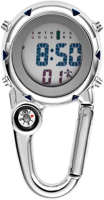 Clip on Digital Carabiner Watch Backpack Fob Belt Waterproof and Shockproof Pocket Clip-on Quartz Watch with Alarm Clock Date Week for Outdoor Sports
