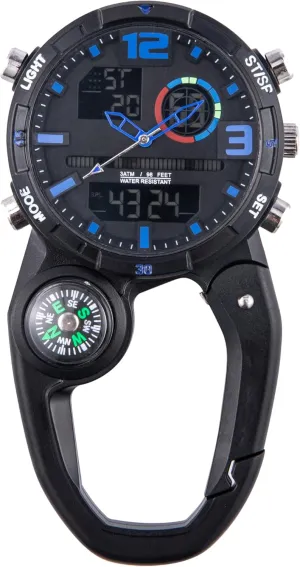 Clip on Digital Carabiner Watch Backpack Fob Belt Waterproof and Shockproof Pocket Clip-on Quartz Watch with Alarm Clock Date Week for Outdoor Sports