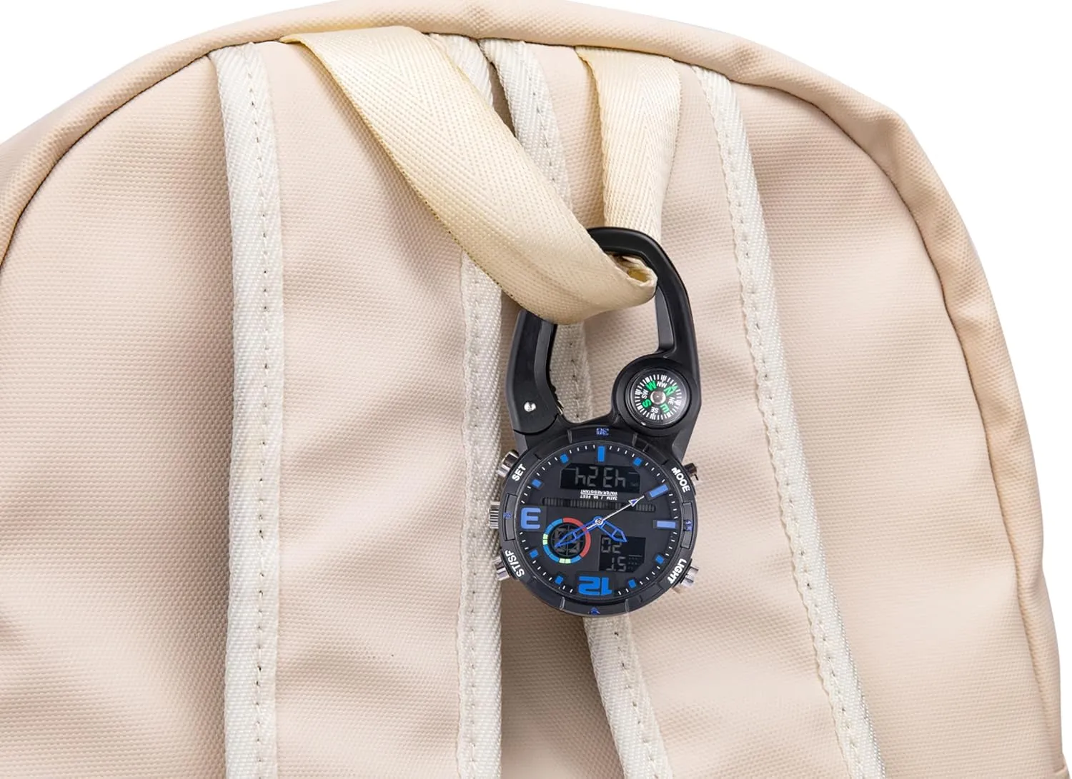 Clip on Digital Carabiner Watch Backpack Fob Belt Waterproof and Shockproof Pocket Clip-on Quartz Watch with Alarm Clock Date Week for Outdoor Sports