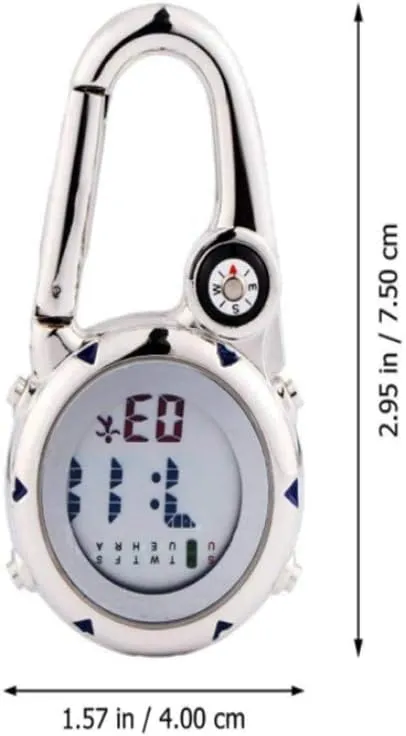 Clip on Digital Carabiner Watch Backpack Fob Belt Waterproof and Shockproof Pocket Clip-on Quartz Watch with Alarm Clock Date Week for Outdoor Sports