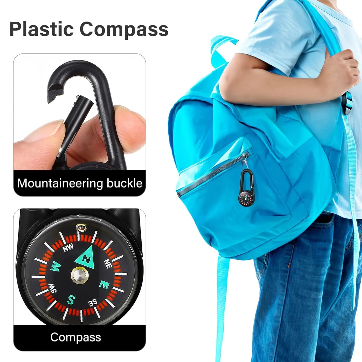 Clip Snap Hook Mini Compass (1 Pc   (1 Pc  Mix Design)