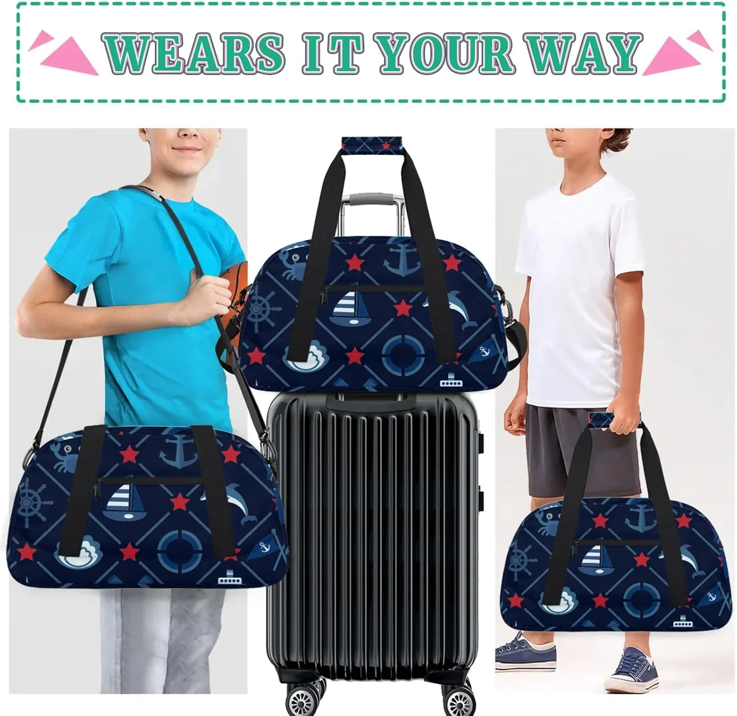 Coastal Lighthouse Compass Anchor Sailboat 18 inch Small Gym Bag for Women and Men, Lightweight Carry On Weekender Bag Mini Duffel Bag for Travel Sports Workout