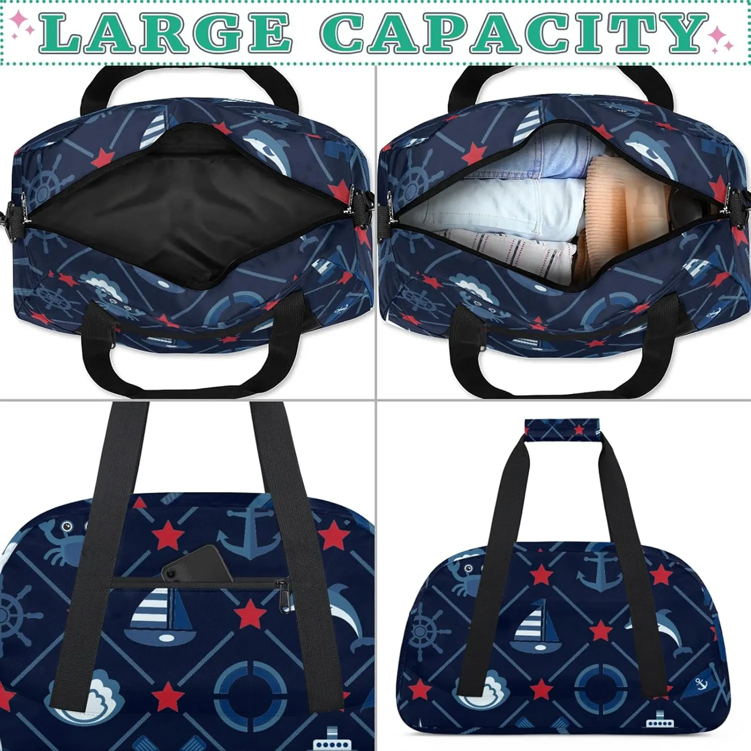 Coastal Lighthouse Compass Anchor Sailboat 18 inch Small Gym Bag for Women and Men, Lightweight Carry On Weekender Bag Mini Duffel Bag for Travel Sports Workout