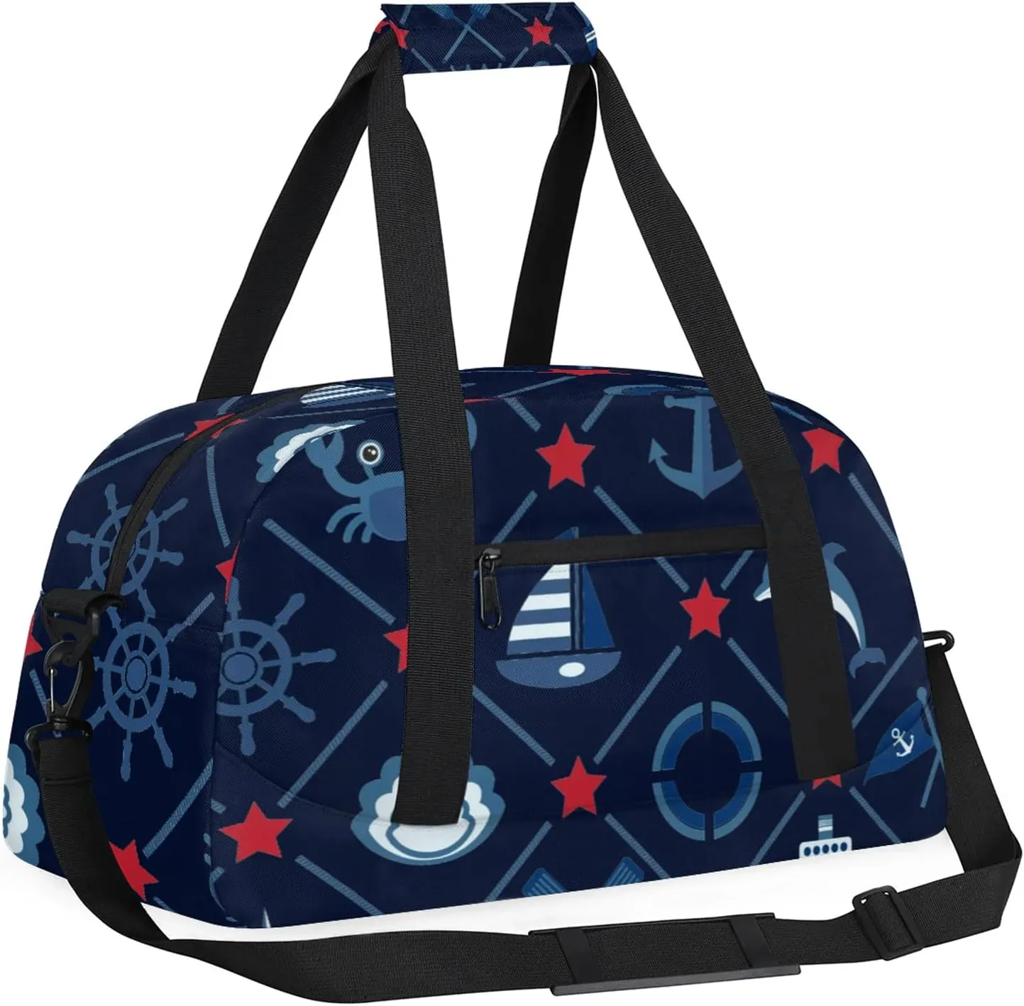 Coastal Lighthouse Compass Anchor Sailboat 18 inch Small Gym Bag for Women and Men, Lightweight Carry On Weekender Bag Mini Duffel Bag for Travel Sports Workout