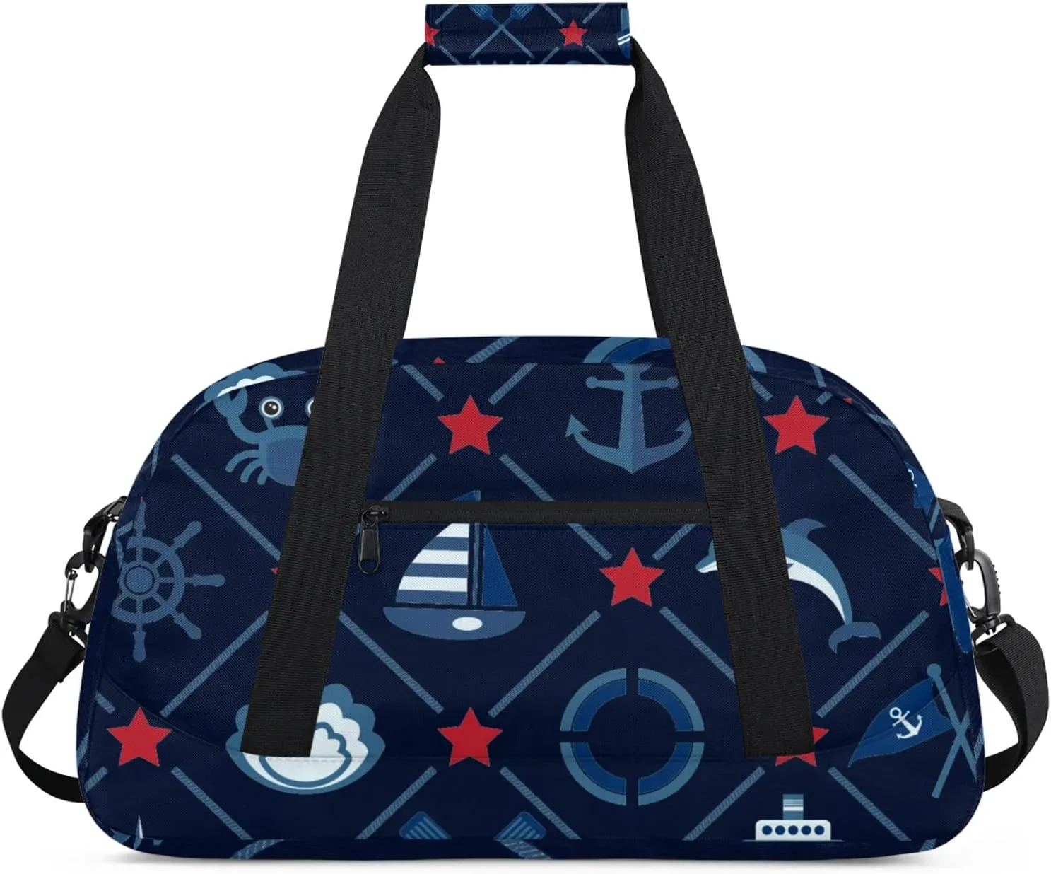 Coastal Lighthouse Compass Anchor Sailboat 18 inch Small Gym Bag for Women and Men, Lightweight Carry On Weekender Bag Mini Duffel Bag for Travel Sports Workout