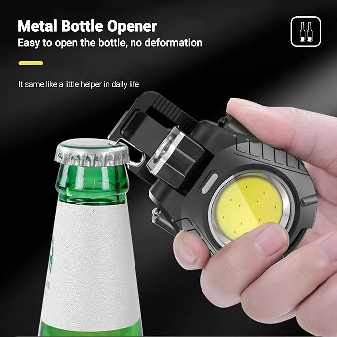 COB Mini Keychain Work Light, Powerful Flashlights 5 Light Modes with Magnetic, Hat Clip Light with Bottle Opener Function, Waterproof Led Flashlight with Smart Sensor for Camping 2 Pack (Black)
