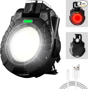 COB Mini Keychain Work Light, Powerful Flashlights 5 Light Modes with Magnetic, Hat Clip Light with Bottle Opener Function, Waterproof Led Flashlight with Smart Sensor for Camping 2 Pack (Black)