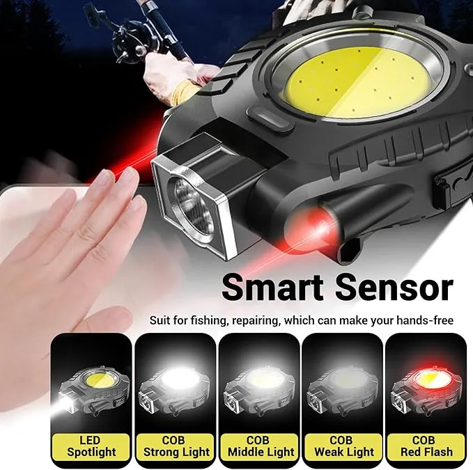 COB Mini Keychain Work Light, Powerful Flashlights 5 Light Modes with Magnetic, Hat Clip Light with Bottle Opener Function, Waterproof Led Flashlight with Smart Sensor for Camping 2 Pack (Black)