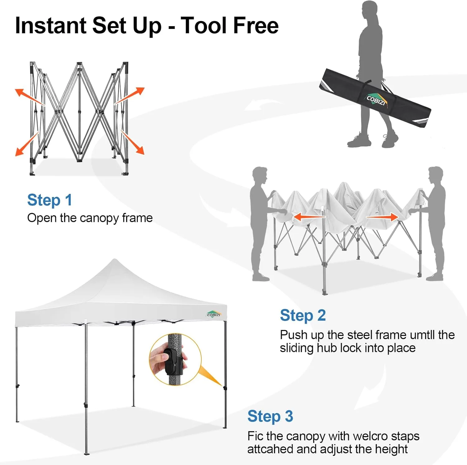 COBIZI 10x10 Pop Up Canopy Tent 10x10 Easy up Canopy, Heavy Duty Outdoor Canopy UPF 50  All Weather Waterproof Instant Party Tents for Parties Gazebo with Handbag, White(Windproof Upgraded)