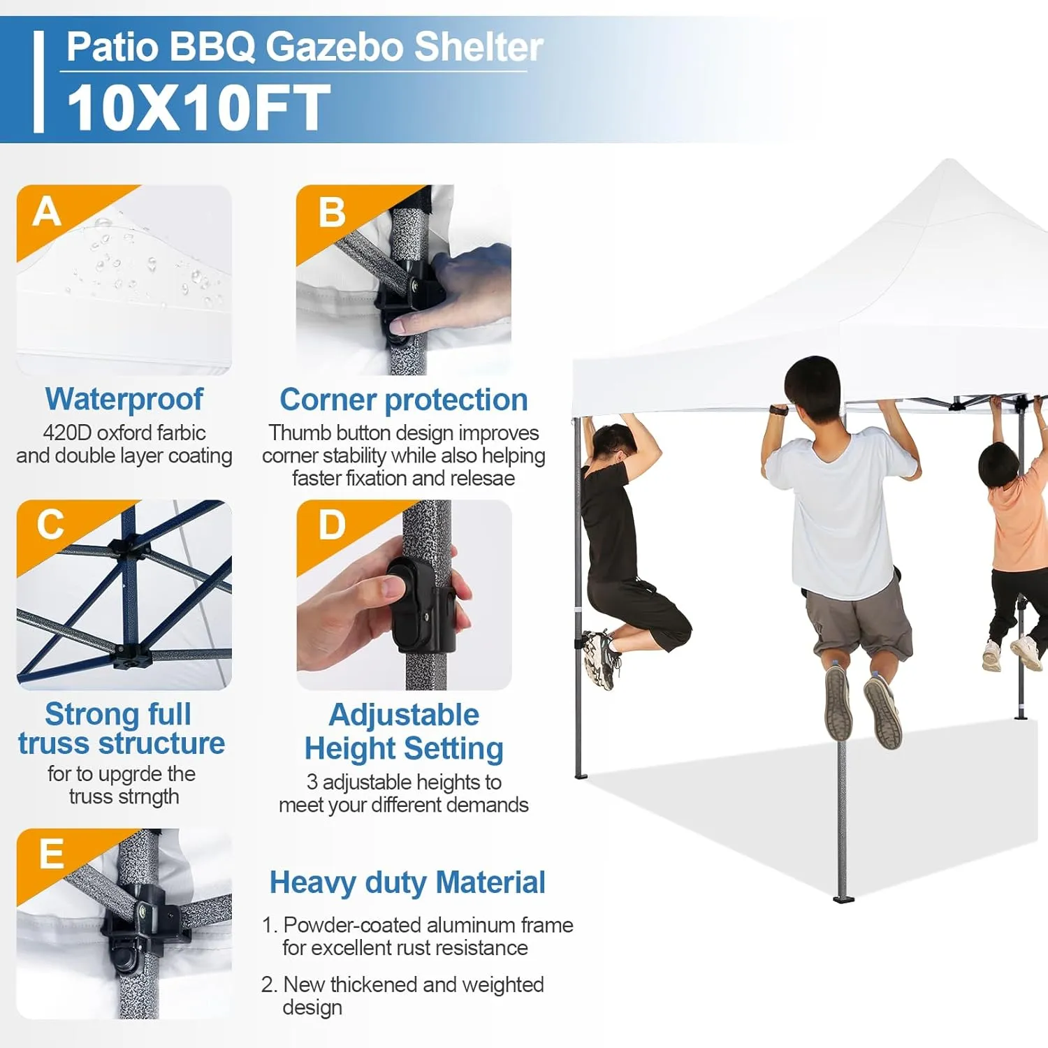 COBIZI 10x10 Pop Up Canopy Tent 10x10 Easy up Canopy, Heavy Duty Outdoor Canopy UPF 50  All Weather Waterproof Instant Party Tents for Parties Gazebo with Handbag, White(Windproof Upgraded)