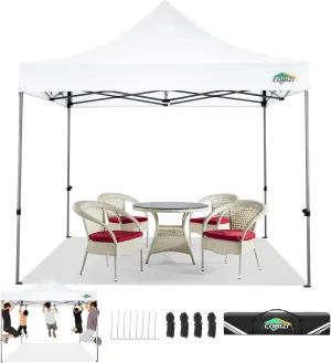 COBIZI 10x10 Pop Up Canopy Tent 10x10 Easy up Canopy, Heavy Duty Outdoor Canopy UPF 50  All Weather Waterproof Instant Party Tents for Parties Gazebo with Handbag, White(Windproof Upgraded)