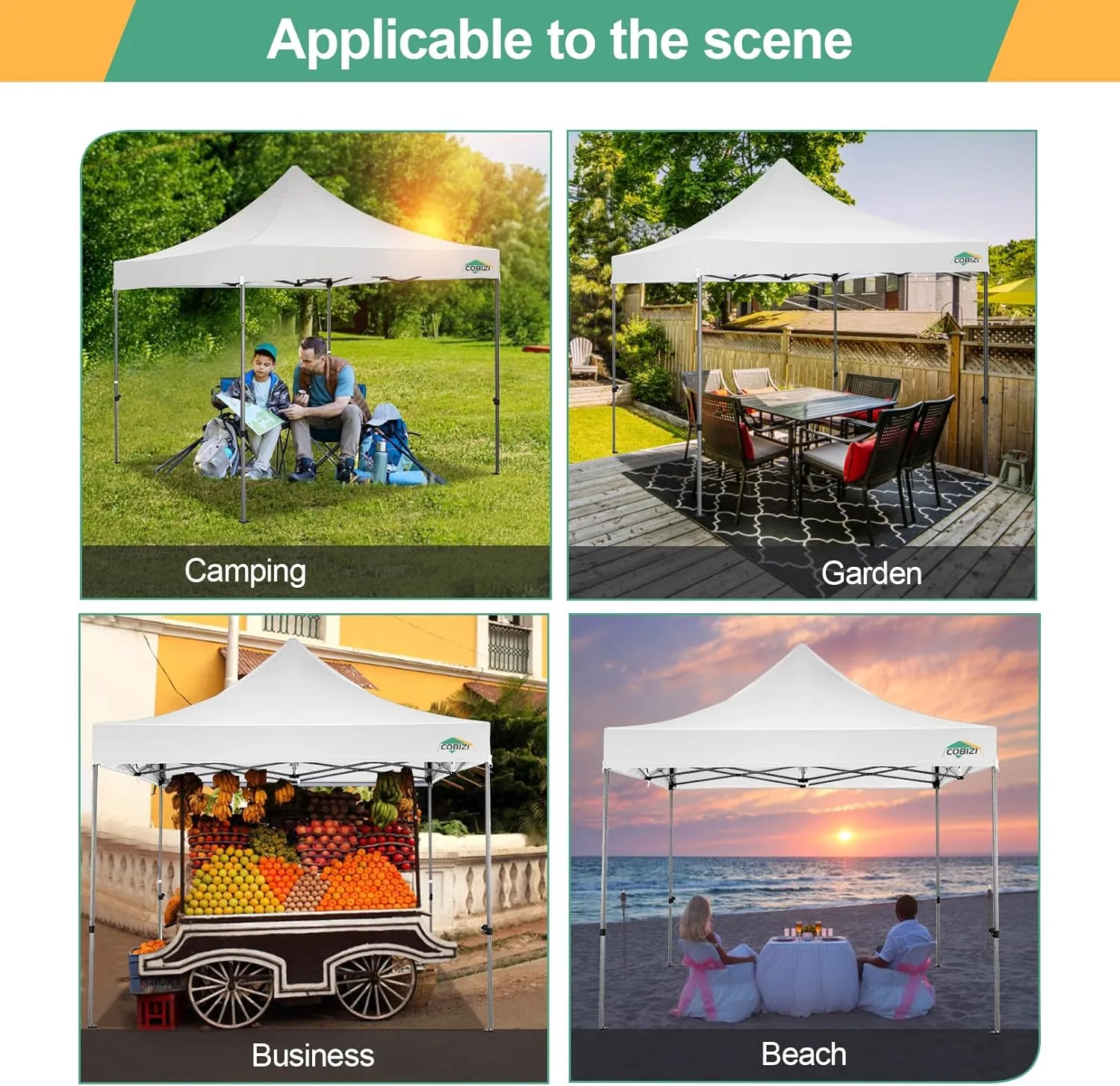 COBIZI 10x10 Pop Up Canopy Tent 10x10 Easy up Canopy, Heavy Duty Outdoor Canopy UPF 50  All Weather Waterproof Instant Party Tents for Parties Gazebo with Handbag, White(Windproof Upgraded)