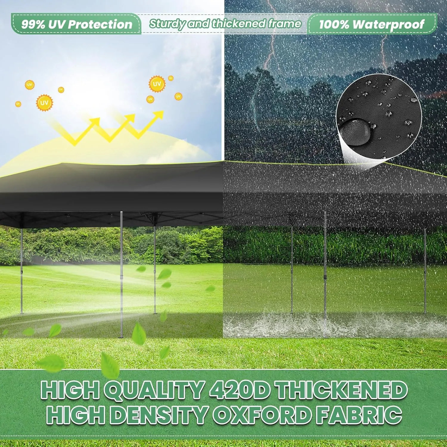 COBIZI 10x30 Pop Up Canopy Tent Without Removable Sidewalls, One Push Party Tent Outdoor Waterproof Event Canopy with Air Vent for Parties Commercial Wedding, 3 Height, Wheeled Bag, Sandbag, Black