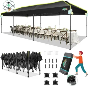 COBIZI 10x30 Pop Up Canopy Tent Without Removable Sidewalls, One Push Party Tent Outdoor Waterproof Event Canopy with Air Vent for Parties Commercial Wedding, 3 Height, Wheeled Bag, Sandbag, Black