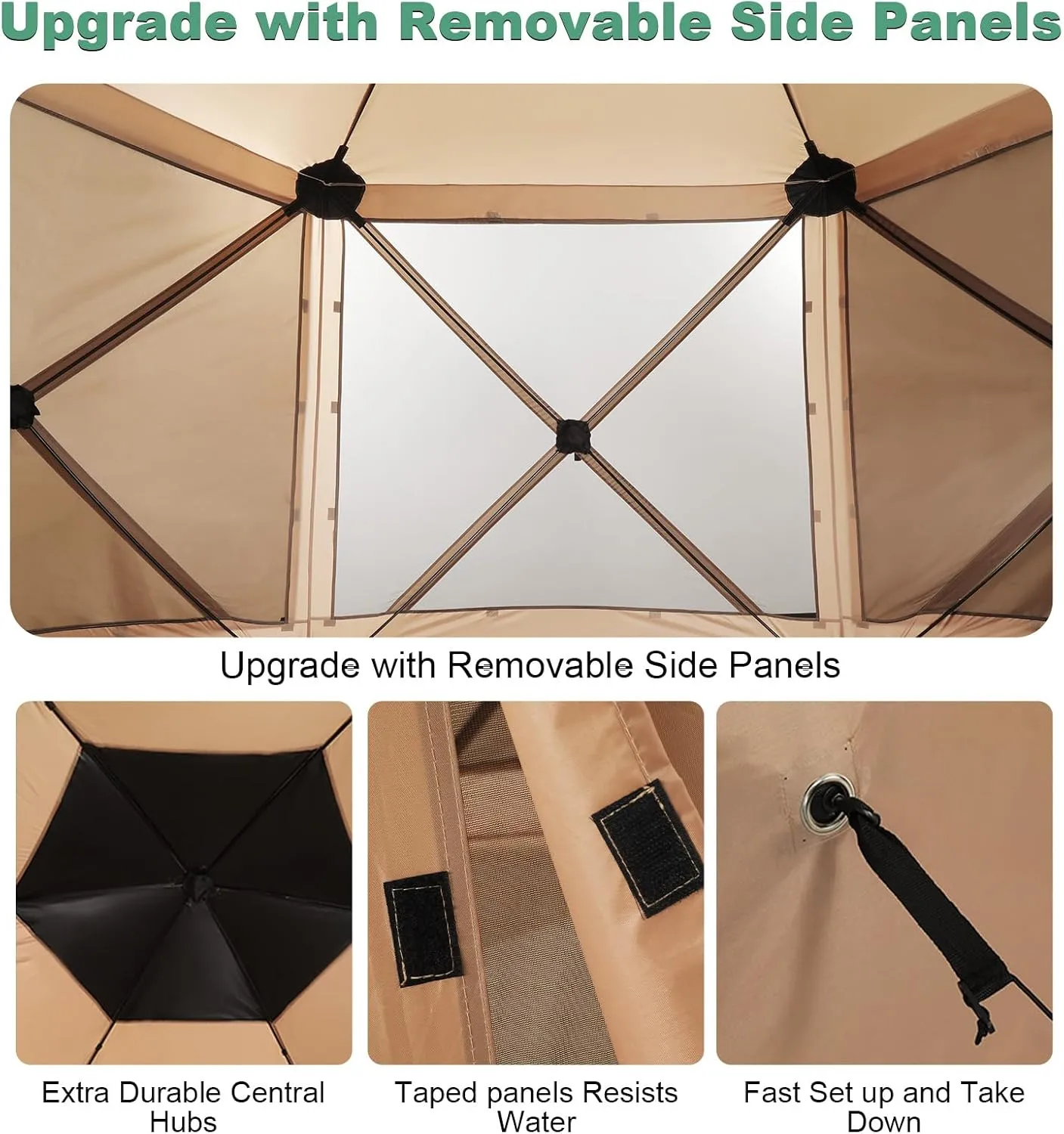 COBIZI 12x12ft Pop up Gazebo Screen Tent Screen House for Camping, Camping Outdoor Screened Gazebo with Sidewalls, Portable Hub Tent with Carrying Bag and Ground Stakes, Khaki(Upgraded 2.0)
