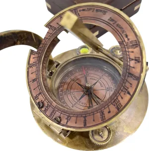 CollectiblesBuy Marine Sundial Compass – 3-Inch Vintage Antique Finish with Box, Brown Navigational Instrument, Small Pocket Nautical Gift