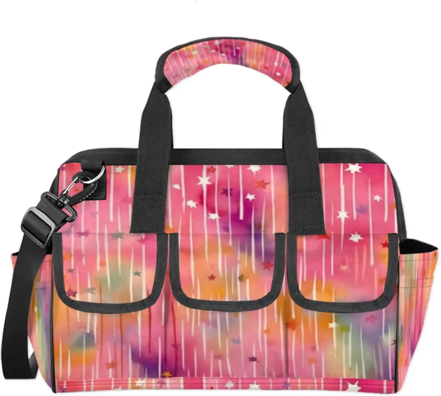 Colorful meteor Tool Bag – Heavy-Duty Multi-Pocket 14  Pockets (6 Inner   6 Outer   2 Side), Removable Shoulder Strap, for Construction, Gardening, Camping, Travel – 14.8 x 9.1 x 10 Inches