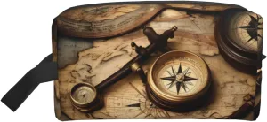 Compass and Old World Map print Toiletry Bag for Men,Toiletry Organizer Dopp Kit Shaving Bag for Toiletries Accessories