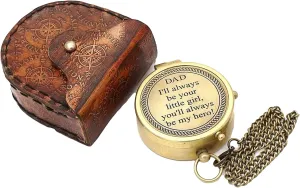 Compass Brass Compass with Leather Case Engraved DAD I'll Always BE Your Little Girl Adventure Hiking Survival Tool Antique Collectible Compass Gift by THEMEDIEVALMARTCITY