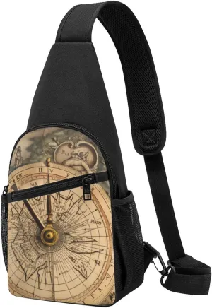 Compass Law Print Chest Bag Shoulder Bag for Men Women Travel Hiking Bag Black One Size, Black, One Size