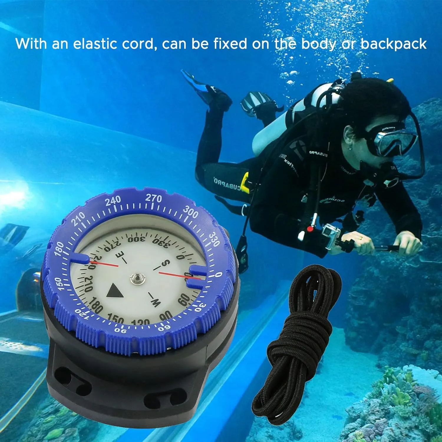 Compass Luminous 50M Underwater Diving with Elastic Rope, Wrist Compass Waterproof Portable for Diving Navigation Camping