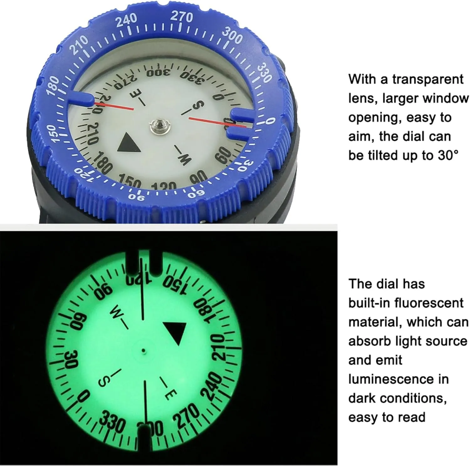 Compass Luminous 50M Underwater Diving with Elastic Rope, Wrist Compass Waterproof Portable for Diving Navigation Camping