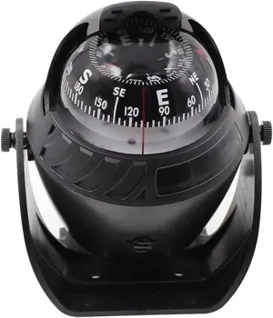 Compass Waterproof Sea Pivoting Marine Compass with Electronic LED Light Boat Compass for Marine Navigation Positioning Compass (Black)