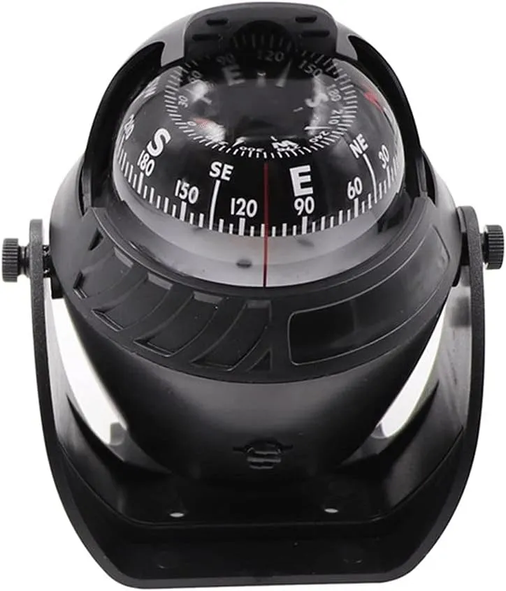 Compass Waterproof Sea Pivoting Marine Compass with Electronic LED Light Boat Compass for Marine Navigation Positioning Compass (Black)