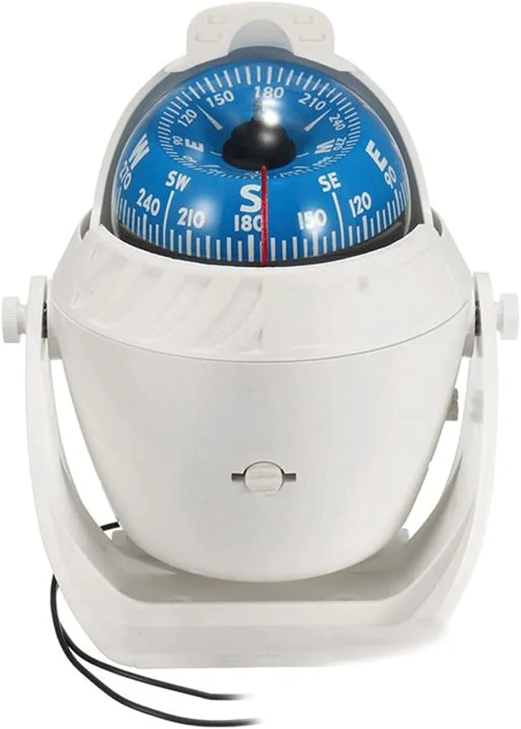 Compass Waterproof Sea Pivoting Marine Compass with Electronic LED Light Boat Compass for Marine Navigation Positioning Compass (White)
