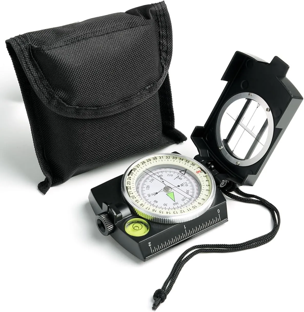 Compass,High Accuracy Waterproof Military Compass with Carrying Bag, Lensatic Sighting, Waterproof and Shakeproof Compass, Army Green Suitable for Camping Hiking (Black)
