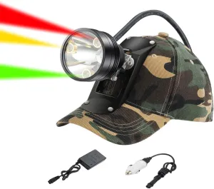 Coon Hunting Lights Headlamp for Coyotes Hog Predators, 10W Rechargeable & IPX5 Waterproof, 6 Lighting Modes, 15000LUX 4-Color LED (White Red Green Amber) with Camo Hunting Hat for Forehead