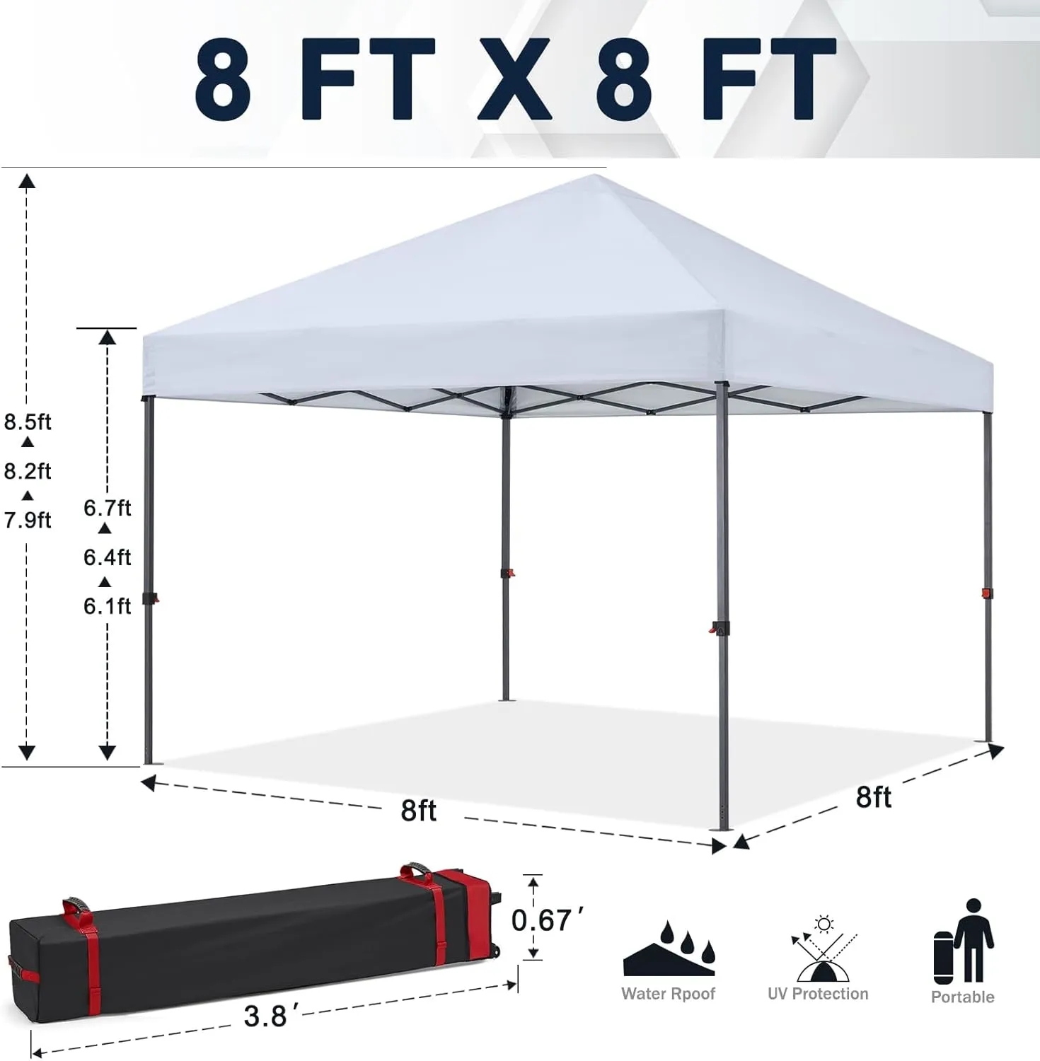 COOSHADE Easy Pop Up Canopy Tent 8X8Ft(White)