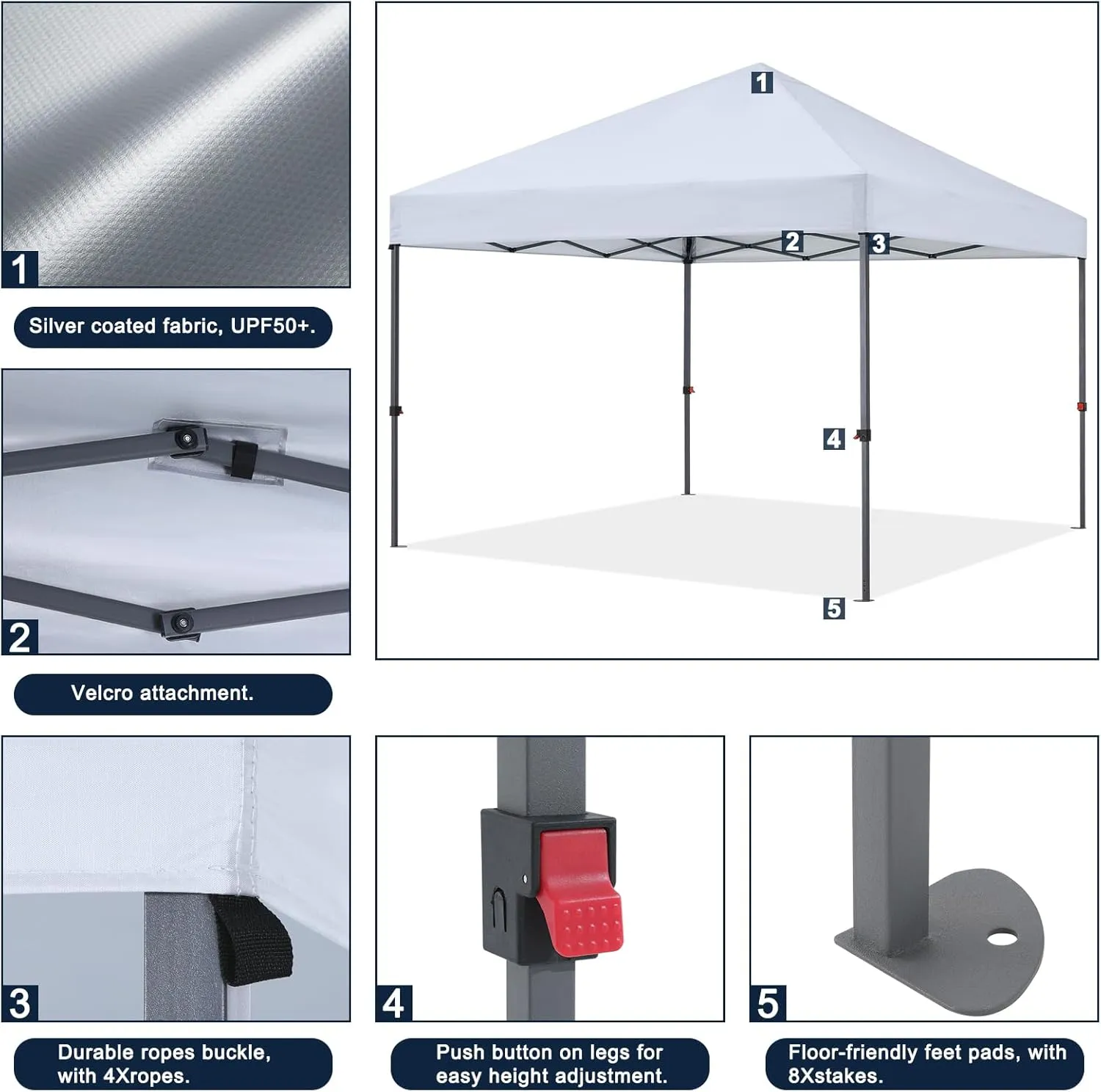 COOSHADE Easy Pop Up Canopy Tent 8X8Ft(White)