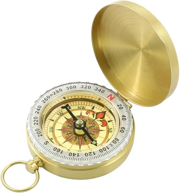 Copper Pocket Watch Compass Compass Compass Gold Glossy Flip Cover Night Glow Compass