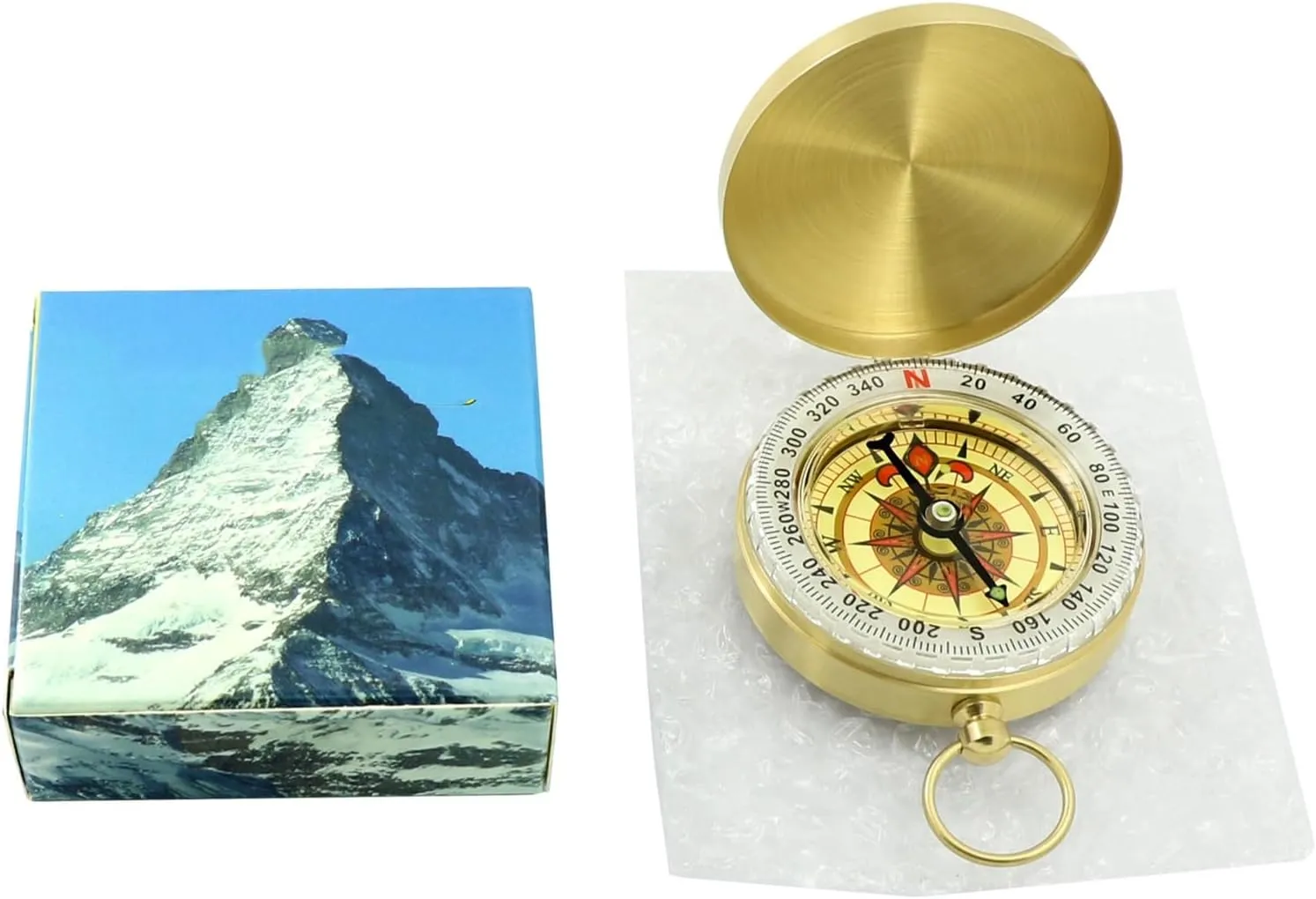 Copper Pocket Watch Compass Compass Compass Gold Glossy Flip Cover Night Glow Compass