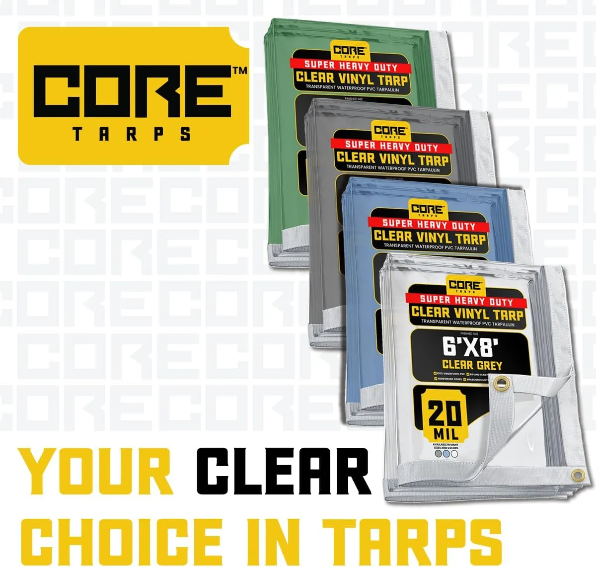 Core Tarps 30 Mil Extreme Heavy Duty Clear Tarp with Gromments - 8x20ft Super Clear Tarps Heavy Duty Waterproof Vinyl Tarpaulin, Transparent Tarp for Outdoor, Camping & Construction, Clear