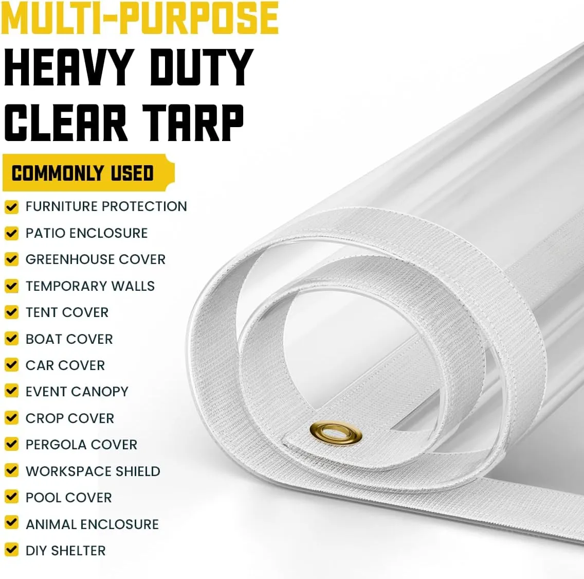 Core Tarps 30 Mil Extreme Heavy Duty Clear Tarp with Gromments - 8x20ft Super Clear Tarps Heavy Duty Waterproof Vinyl Tarpaulin, Transparent Tarp for Outdoor, Camping & Construction, Clear