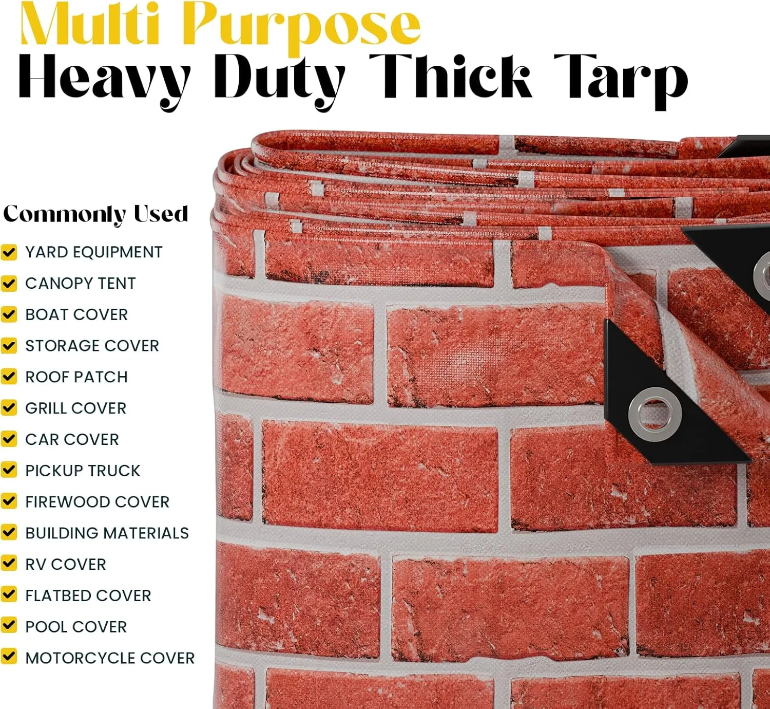 Core Tarps Extreme Heavy Duty 20 Mil Tarp Cover, Waterproof, UV Resistant, Rip and Tear Proof, Poly Tarpaulin with Reinforced Edges for Roof, Camping, Patio, Pool, Boat (Bricks/Black 40′ X 60′)
